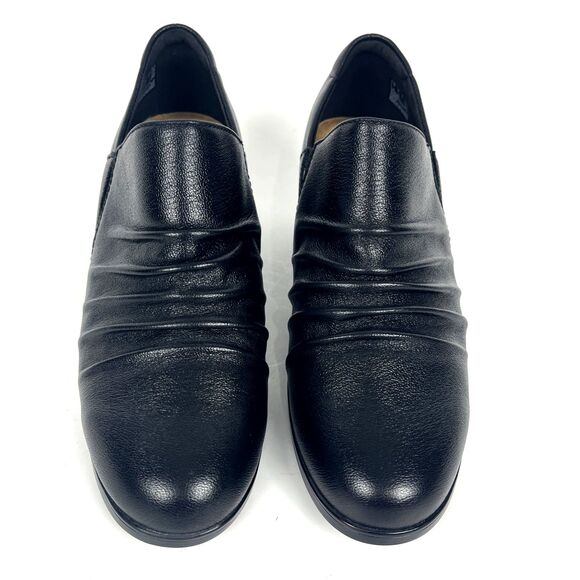 Clarks Emily Cove Black Leather Slip on Wedge heel Womens SZ 9.5 Casual Comfort - Picture 7 of 14